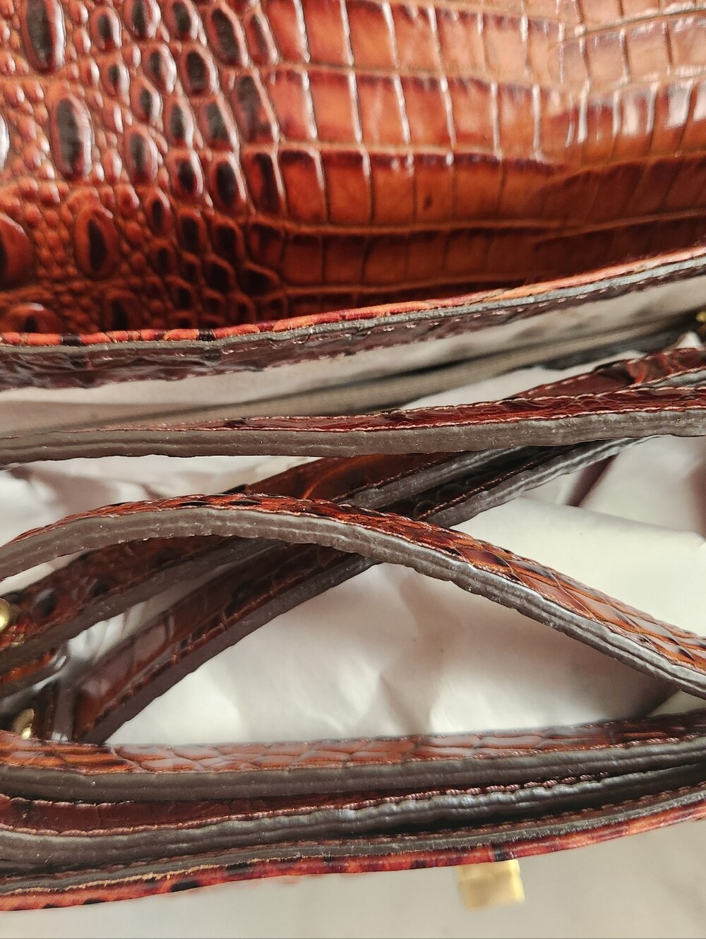 NWT Brahmin Pecan Melbourne Brinley Croc-Embossed Top-Handle Shoulder Bag - Picture 6 of 10